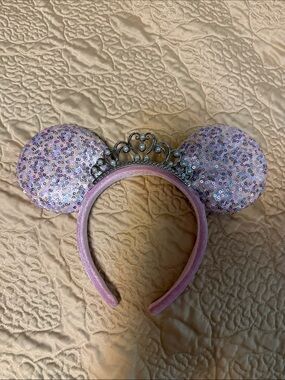 Disney Pink Sequin Minnie Ear Headband with Silver Tiara
